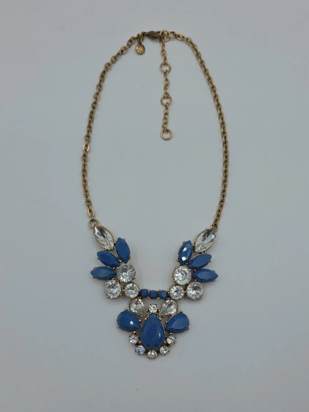 J. Crew Blue and Clear Crystal Bib Necklace